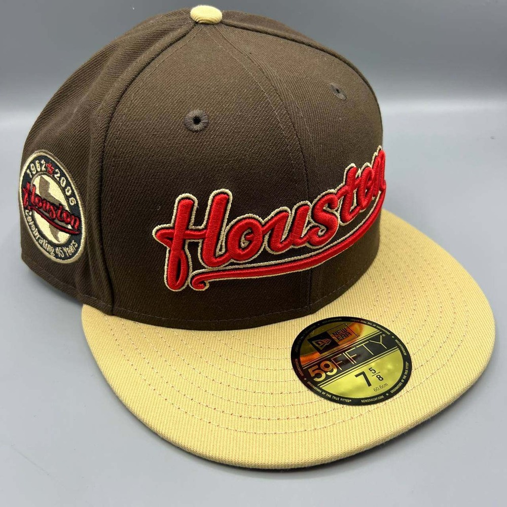 Houston Astros Hat Men 7 5/8 Brown Red 59Fifty New Era MLB Fitted Cap